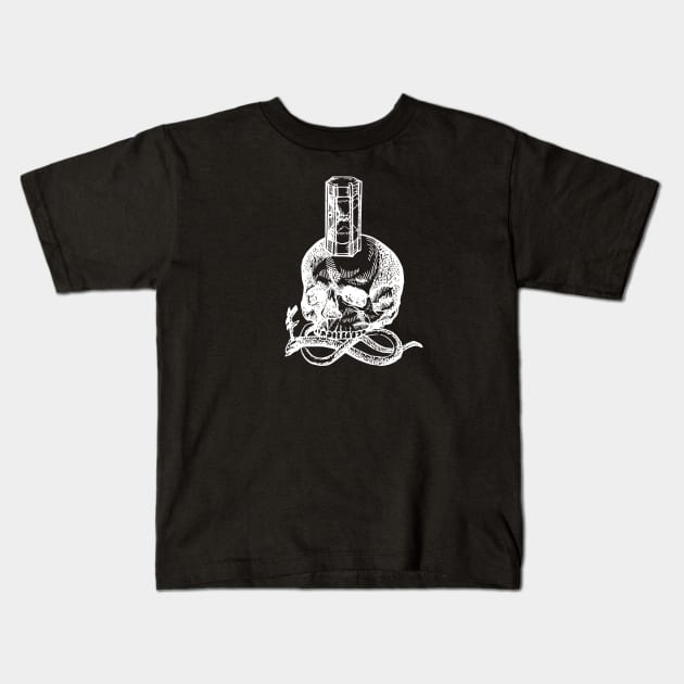 Memento Mori - Skull and Hourglass White on Black Kids T-Shirt by carobaro